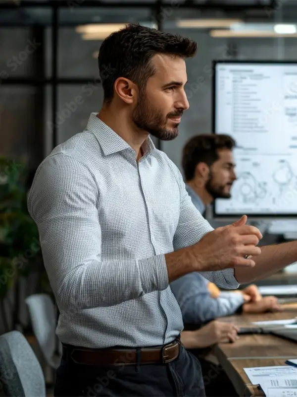 A team of engineers designing a system in an office